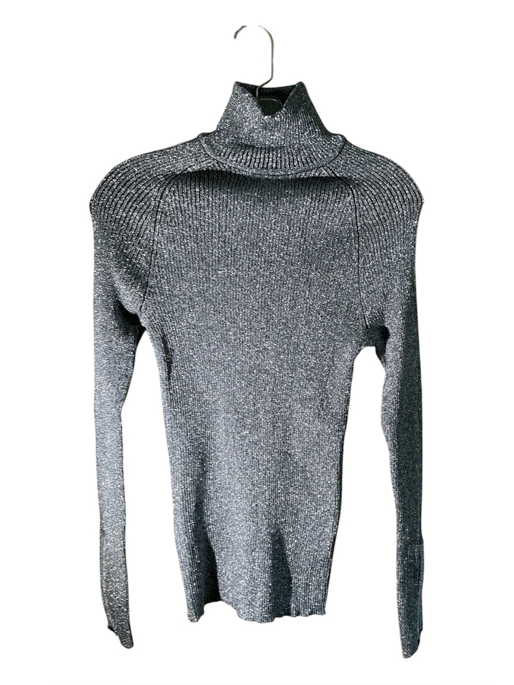 Vtg ‘96 Caché Metallic Turtleneck ribbed knit L bodycon pewter nwt